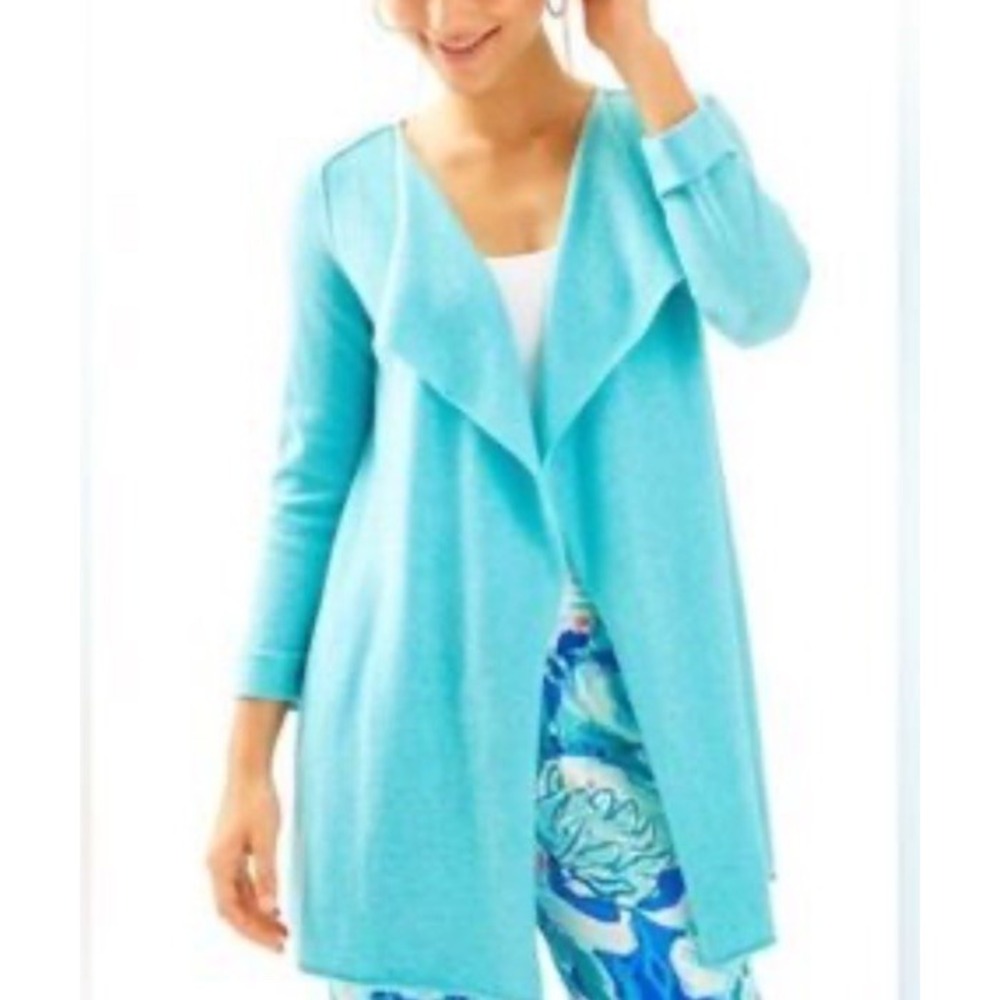 $258 NWT Lilly Pulitzer OLEANDER CASHMERE CARDIGAN SIZE XS HEATHERD SHORELY BLUE